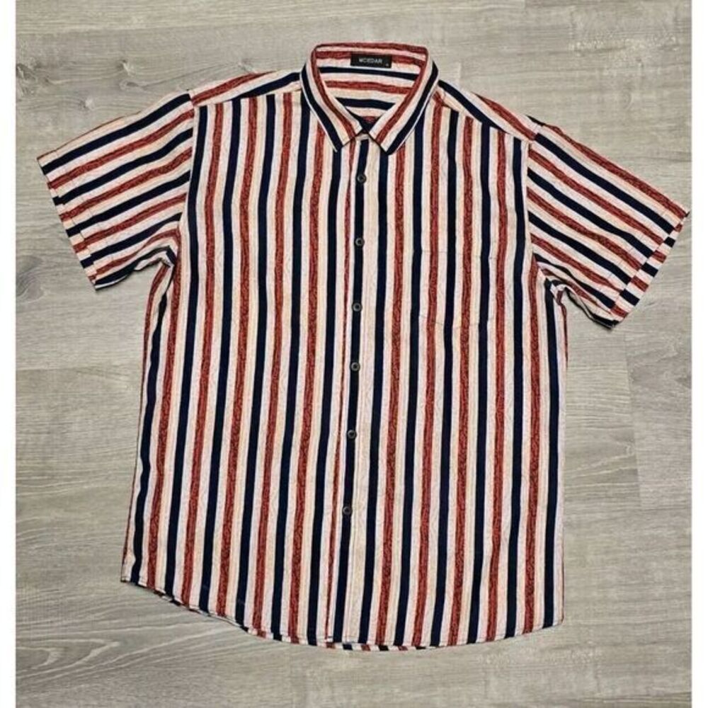 Mcedar Men's Multicolor Striped Short Sleeve Button Up Shirt Size Medium